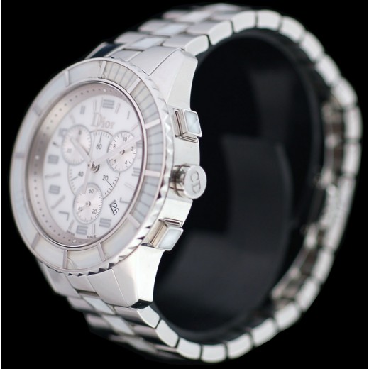 Montre Dior " Christal " Chrono Acier Cristaux Blancs