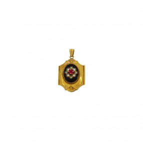 Pendentif Ancien Or 18k Avec Bouddha Gravé En Corail - Collier Mi-long - Occasion