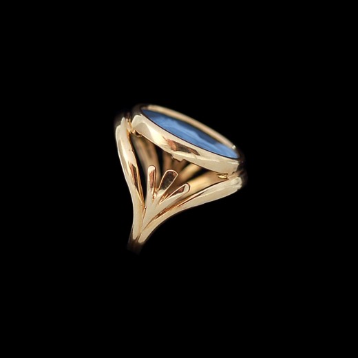 Bague camé bleu " Visage de femme de profil "