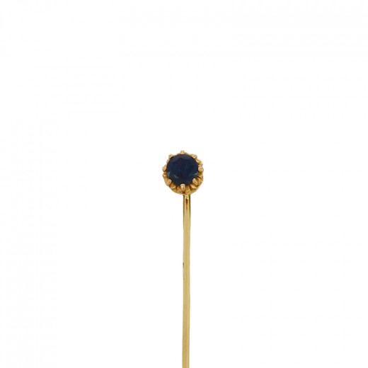 Broche Ancienne Fine En Plaqué Or Et Strass Style Saphir - État D'usage, France