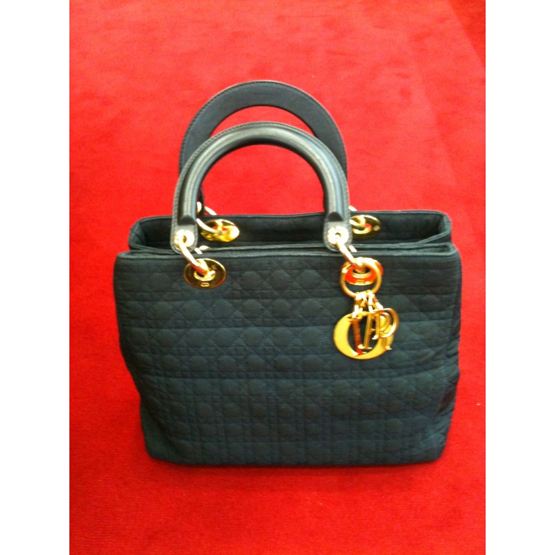 Sac Dior Lady Dior toile et cuir bleu