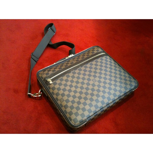 Porte ordinateur Louis Vuitton Sabana en toile damier ebene