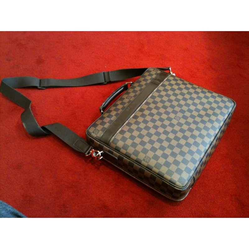 Porte ordinateur Louis Vuitton Sabana en toile damier ébène