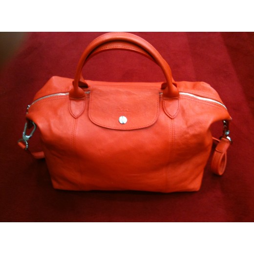 Sac Longchamp pliage cuir orange