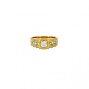 Bague Vintage En Or 18k Avec Aigue-marine Poire Et Diamant - Taille 42 - Occasion