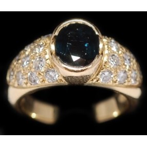 Bague jonc saphir diamants or 18k jaune