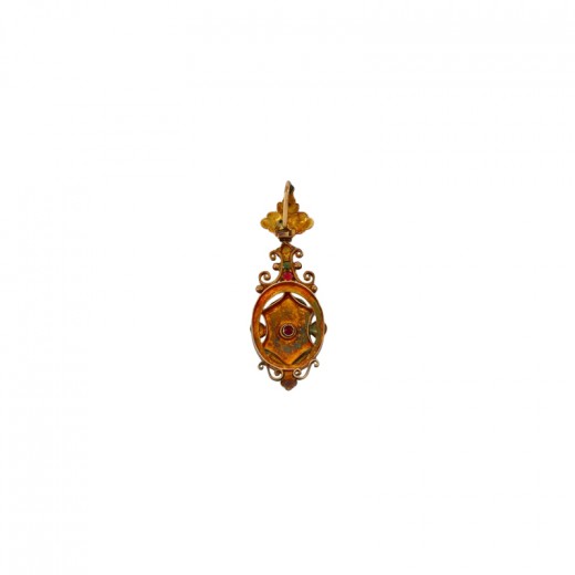 Pendentif Ancien Or 18k Avec Rubis Et Perles - Porte-photo XIXe Siècle Napoléon III